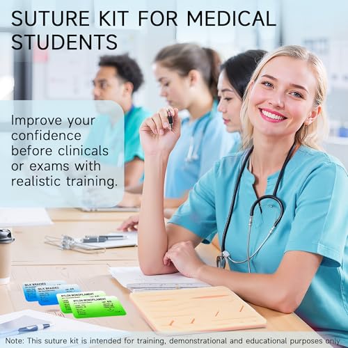 Image of Suture Practice Kit for Medical Students - Suturing Kit with Suture Training Pad, Threads and Tools, Stitches Practice Kit for Med Dental Vet Students, Educational Use Only