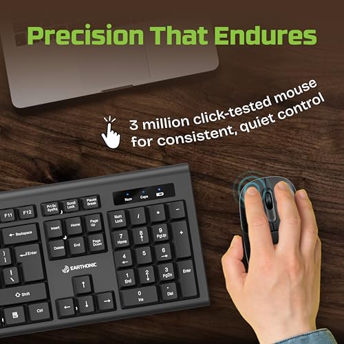 Image of Wireless Keyboard Mouse Combo for Laptop, PC & Desktop, 2.4GHz Full Size Slim Cordless Keyboard and Mouse Set with Numeric Keypad, 1600 DPI Silent Optical Mouse, USB Receiver, Black