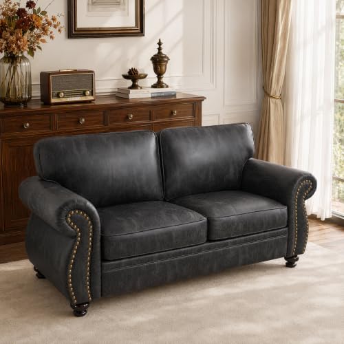 Image of Couchus 71 inch W Loveseat Sofa Couch, Faux Leather Fabric Sofas, Grey