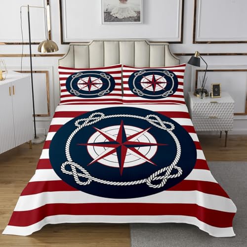 Miniatura 2 de Richhome Juego De Colcha Con Brújula Para Niños, Tamaño King, Diseño De Pirata, Mar, Aventura, Ancla Marina, Colcha Acolchada Para Mujeres Y Hombres, Decoración De Habitación