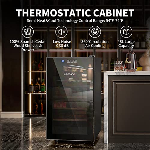 NEEDONE 300 Count Cabinet with Heating and Cooling Electric Temperature Control System, Made with Spanish Cedar Wood Shelves & Drawer with Hygrometer, LED Lighting, Gift for Men