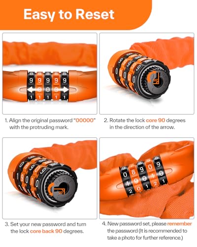 Image of Sportneer Bike Lock 5 Digit Combination, 3.2ft Long 6mm Thick, Orange | High Security Anti Theft, Heavy Duty Keyless Bicycle Lock for Bike, Motorcycle, Scooter, Door & Gate, Easy to Use
