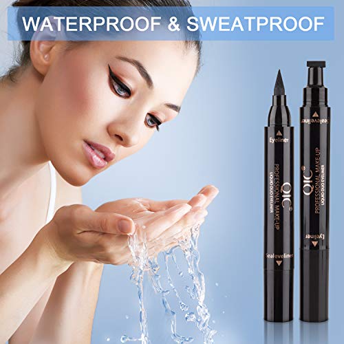 2Pcs Winged Eyeliner Stamp,Dual Ended Waterproof Liquid Eye Liner Pen,Long Lasting Eyeliner Stamp Wingliner,Natural Smudge Proof Eyeliner Stamp For Cat Eye Flick,2 Sizes Stamp Vamp Style Wingliner #TOP5