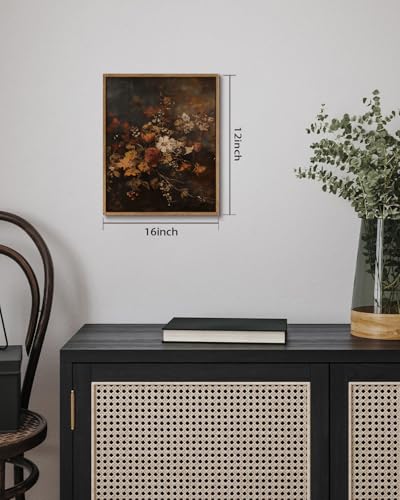 Image of KISSFOX Vintage Framed Wall Art Decor Rustic Floral Pictures Wall Decor Dark Botanical Canvas Art Prints Moody Flowers Paintings Artwork For Bedroom Living Room