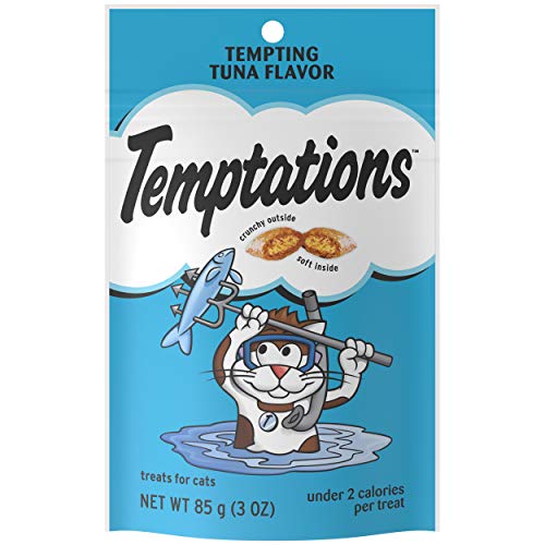 TEMPTATIONS Classic Crunchy and Soft Cat Treats Tempting Tuna Flavor, 3 oz. Pouch (Pack of 12)