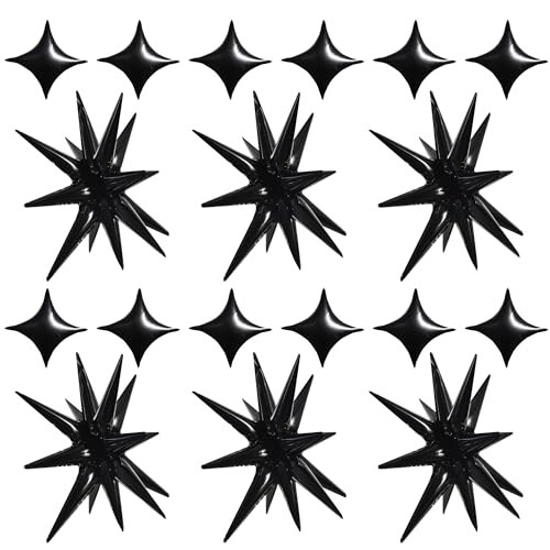 Image of TONIFUL 18Pcs 22Inch Black Large Explosion Star Mylar Balloons and 10Inch Four Pointed Star Balloons Set for Christmas New Year Birthday Wedding Bridal Shower Anniversary Photo Booth Supplies