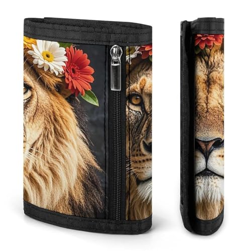 African Lion Wearing A Flower on Its Head Trifold Wallet for Men - Money Clip Slim Wallets with Multiple Card Slots Minimalist Small Front Pocket Wallet for Everyday Carry3