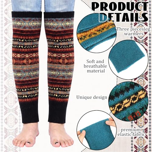 Image of SATINIOR 2 Pairs Bohemian Leg Warmers for Women Wool Blend Knit Knee High Boot Cuffs Long Winter Warm Thermal Socks (Black, Peacock Blue)