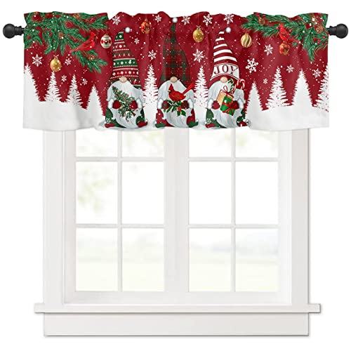 TocaHome Window Curtain Valance for Living Room Bedroom Kitchen, Merry Christmas Three Gnome Xmas Tree Winter Holiday, Rod Pocket, 54