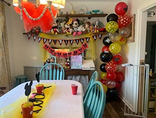 Mickey Mouse Balloons,40Pcs 12 Inch Red Black Yellow Mickey Color Confetti Balloons Kit for Baby Bbay Baby Shower Mickey Mouse Theme Party Supplies Mickey Mouse Kids Birthday Decorations with Ribbon