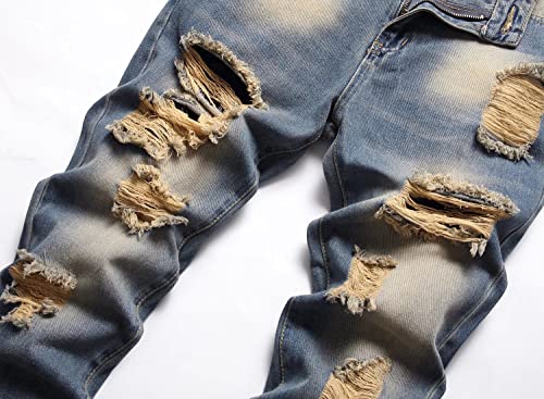 HENGAO Men's Slim Fit Straight Leg Ripped Jeans3