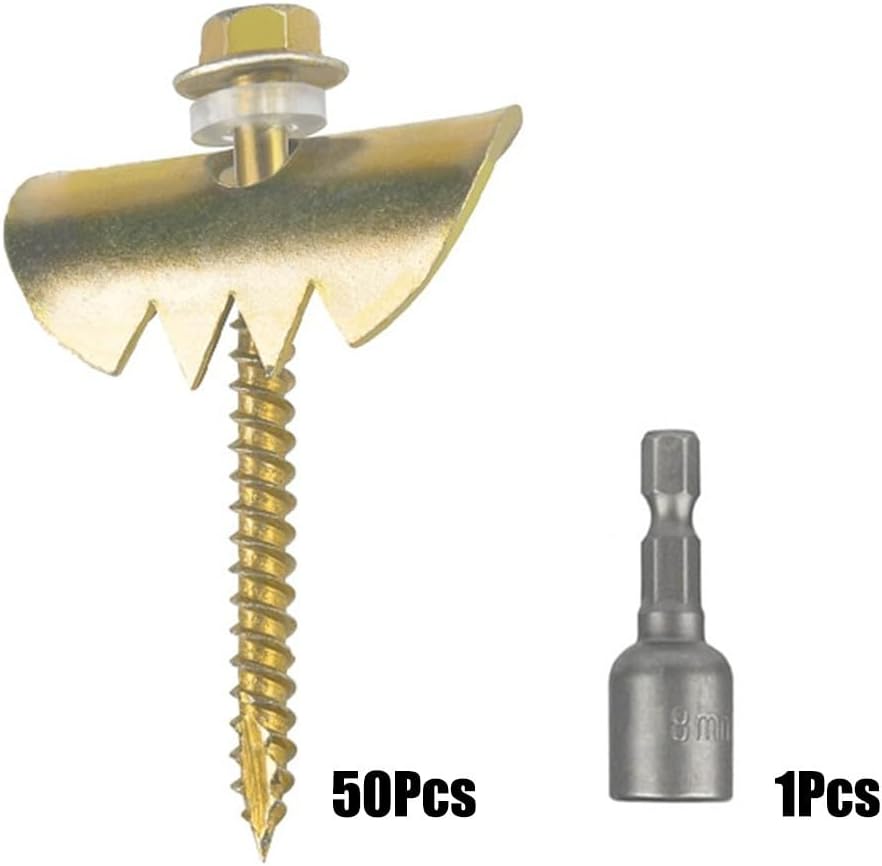 50PCS Galvanized Wire Fencing Staples with Rubber Washers & Hex Sockets Chicken Wire, Mesh, Barbed Wire, and Wooden Posts – -Resistant Reusable Fence Nails