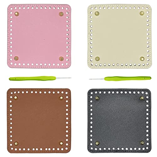 Yayatty Bolsa de couro PU base inferior bolsa de crochê, 4 cores 5,9 polegadas quadrados sacos de crochê com crochê para bolsas, bolsa de ombro faça você mesmo, acessórios de crochê, suprimentos para