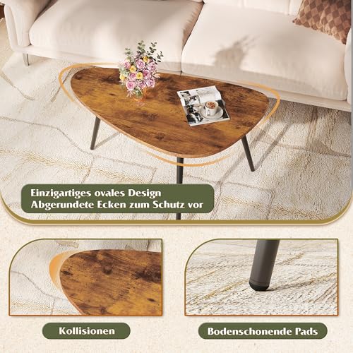 WLIVE Runder Couchtisch Weiß, Wohnzimmertisch Holz mit 2 Ebenen, Sofatisch mit viel Stauraum, für Wohnzimmer, Schlafzimmer, Modern Design (Couchtisch Dreieckiger, Braun) – Bild 7
