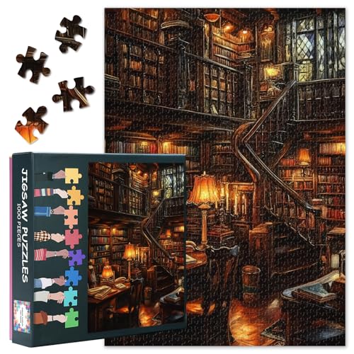 Puzzle de 1000 piezas para relajarse en casa con diseño de biblioteca