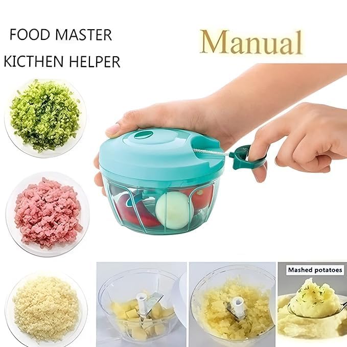 Image of DHRUMIT New Vegetable Chopper for Kitchen Use - Plastic | Vegetable Hand-Pull Food Chopper with 3 Stainless Steel Blades | Onion Chopper | Compact, Durable & BPA-Free(Green 500-Ml)