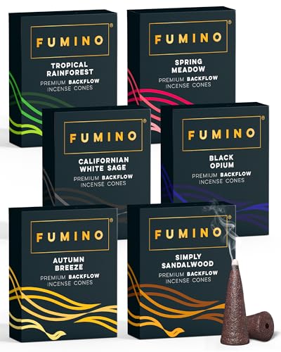 Fumino Fresh Backflow Incense Cones Multipack Essentials Bundle 6 Boxes 90 Pieces Masala Agarbatti Joss Scent Fragrance for Relaxation and Meditation, Home and House Decor Fragrant Scent