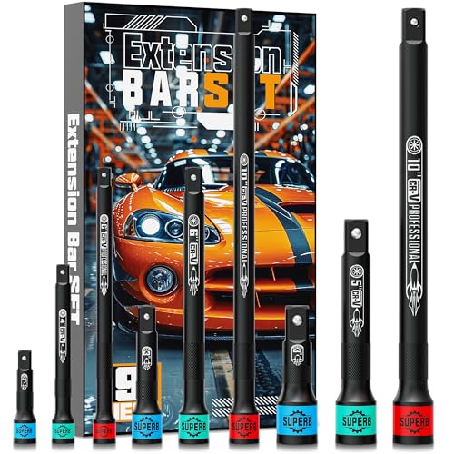 Image of 9 Pcs Impact Extension Bar Set, 1 /4 inch 3 /8 inch 1 /2 inch Drive Socket Extension, CR-V Steel, Narrow and Deep Areas in Bicycle, Automotive Repair or Industrial Operations