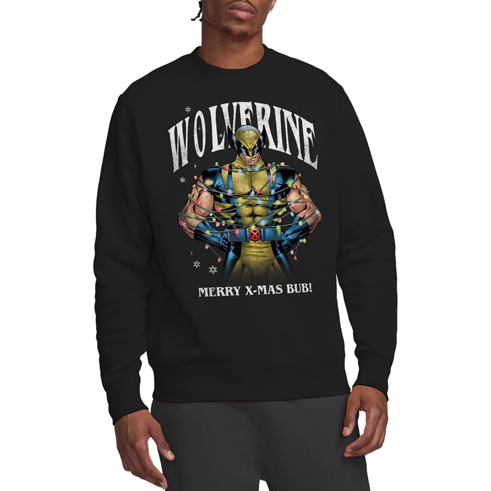 Marvel Unisex Black Wolverine Merry Xmas Bub Sweatshirt, Large