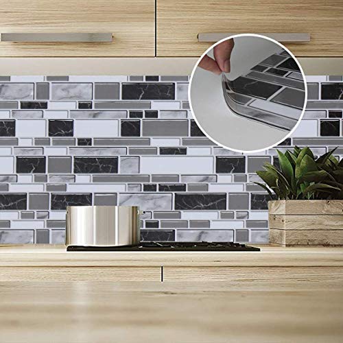Black and White Peel and Stick Wallpaper for Kitchen,11.8inch x 393.7inch Kitchen Wallpaper Bathroom Self Adhesive Wall Paper Waterproof Countertop Removable Wallpaper Backsplash Vinyl Film Decoration - Thumbnail 2