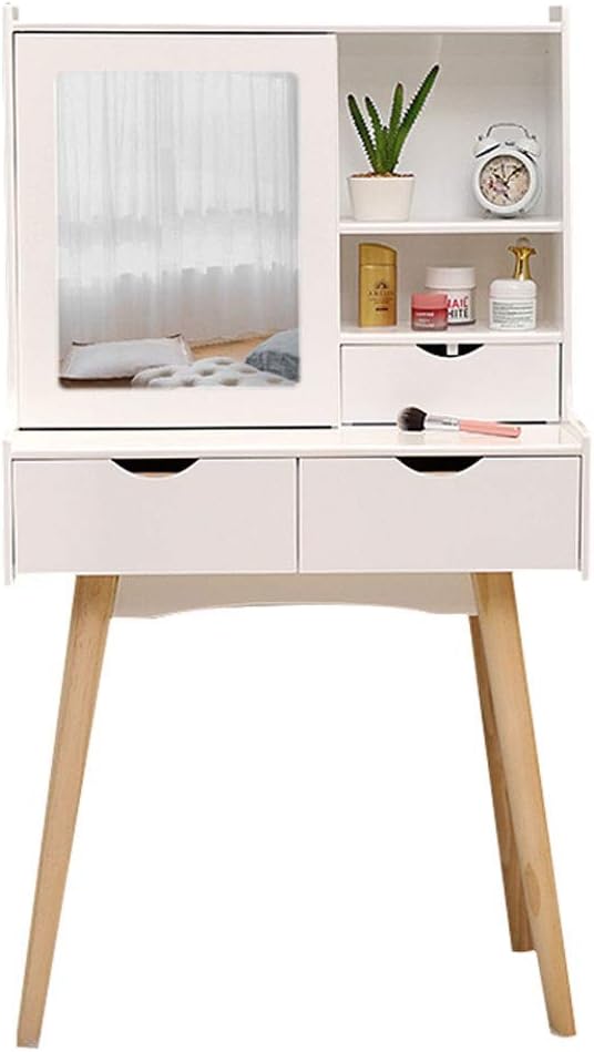 Makeup Dressing Table Makeup Vanity Set and Mirror, 4 Makeup Organizers, 3 Sliding Drawers （White） Vanity Table Desk