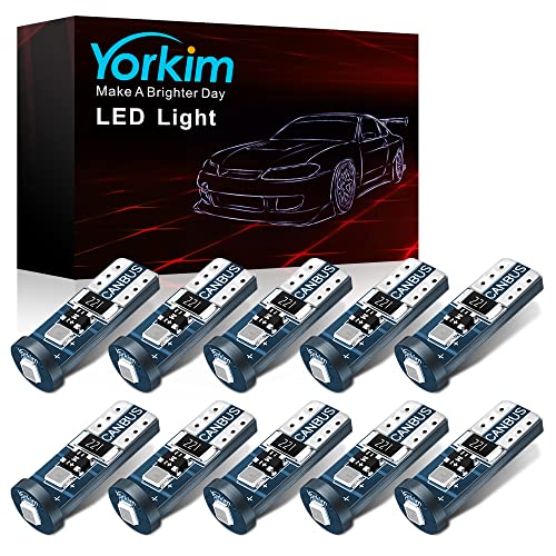 Yorkim 194 Led Bulb Blue Canbus Error Free 3-SMD 2835 Chipsets, T10 Blue Interior Led For Dome Map Door Courtesy License Plate Trunk lights with 194 168 W5W 2825 Sockets, Pack of 10