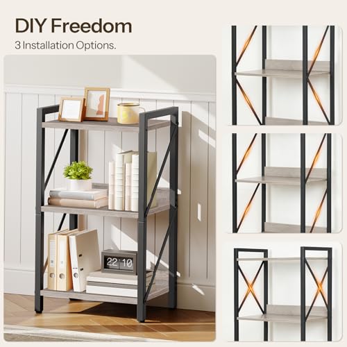 Image of HOOBRO Bookshelf, 3-Tier Industrial Bookcase, Book Shelf Storage Organizer, Small Bookshelf with Metal Frame for Living Room, Bedroom, Home Office, Kitchen, Greige and Black BG71SJ01