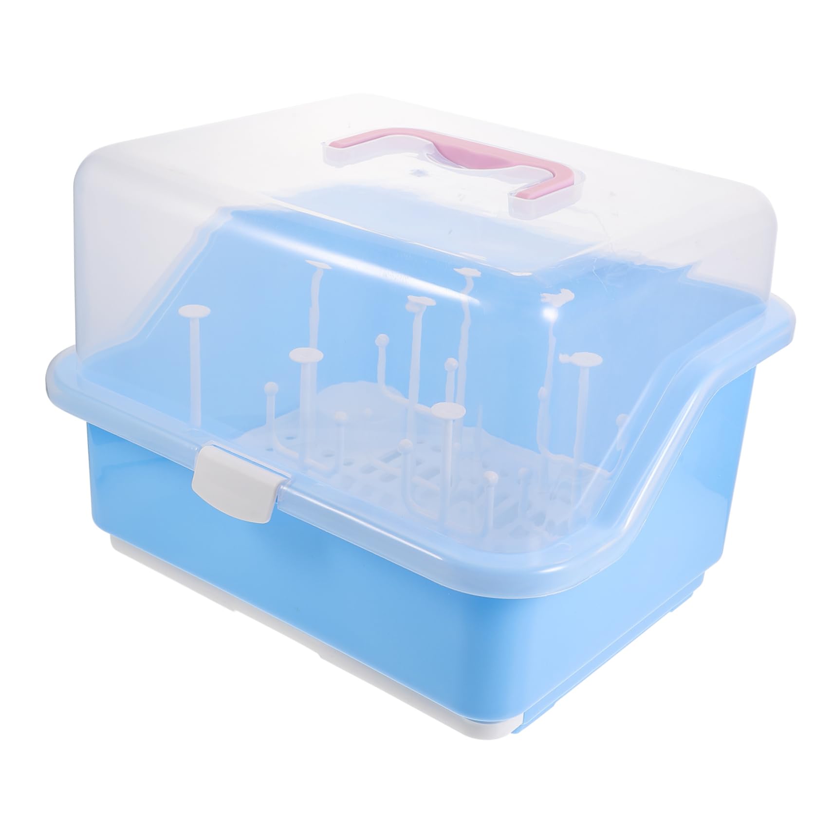 Trockenbox für Babyflaschen aus Pp mit Deckel, Blau, Tragbar | Integrierte Abtropffläche, Poröse Entwässerung, für Geschirr und Flaschen, Praktische Aufbewahrungslösung Zufällige Farbe