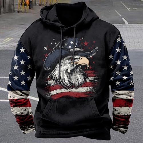 Image of domirica Hoodies For Men Western Cowboy Pullover Big And Tall Comfort Fashion Cool Novelty Graphic Hooded Sweatshirt