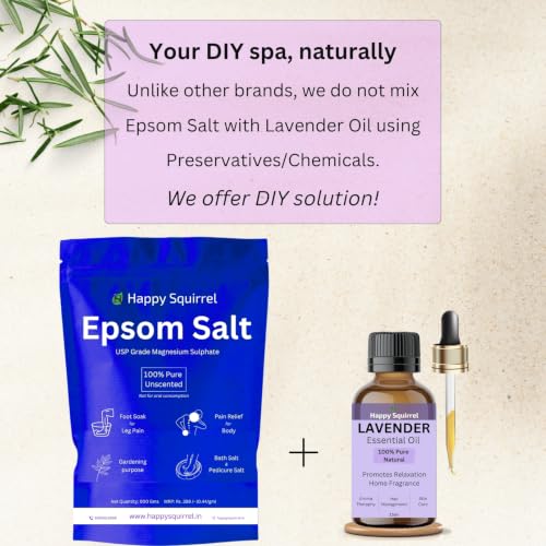 Image of Bath Salt | 0% Preservative - DIY with Epsom Salt (275 G) & Essential Oil (15 ml) | Epsom Bath Salt Foot, Body, Relaxation, Pedicure (Lavender)