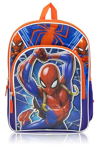 Mochila Marvel Homem-Aranha para meninos | Bolsa de livros do Homem-Aranha de 40,6 cm com estampa de herói, estampa de web e alça superior | Mochila escolar do Homem-Aranha para crianças, adolescentes