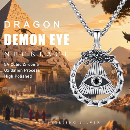 Chaîne viking en argent sterling 925 d'exception avec son pendentif œil de dragon finement ciselé