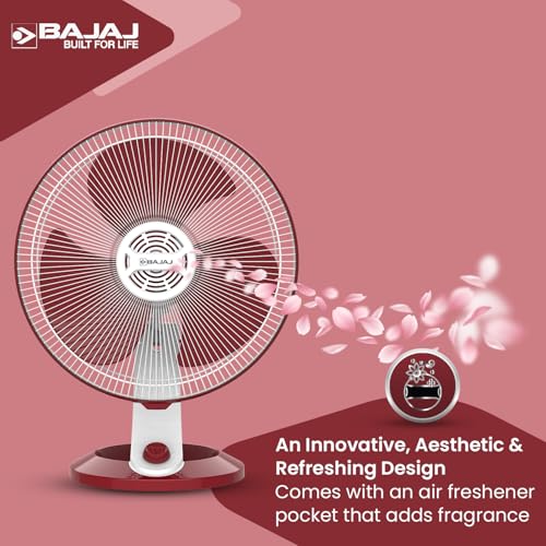 Image of Bajaj Veloce High Speed 400MM Table Fan For Home | Air Freshener Pocket | Surge Protection | 100% Copper Motor | High Air Delivery | 3 Years Warranty 【White & Maroon】
