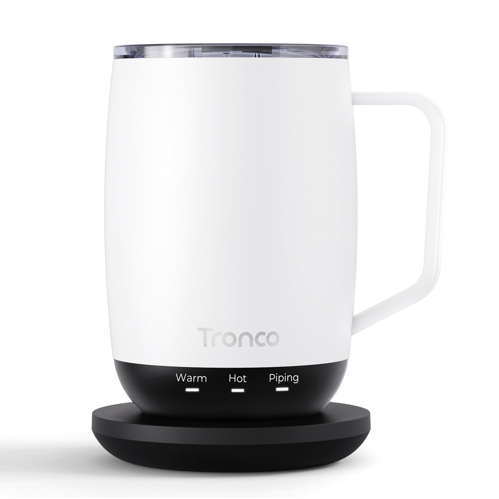 Tronco Tasse à café chauffante avec contrôle de la température – Tasse à café rechargeable auto-chauffante avec couvercle, 414 ml (blanc)