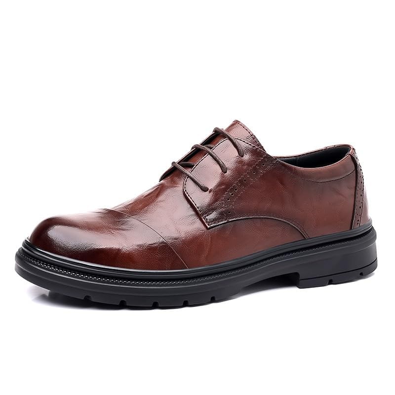 Men’s Formal Oxfords Dress Shoes, Round Toe Lace-up Genuine Leather Comfort Dress Shoes for Wedding Office