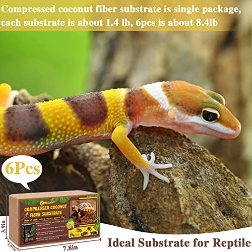 Image of ZeeDix 6 Pack Coconut Fiber Substrate, Premium Coco Coir Reptile Substrate | 100% Coconut Husk Terrarium Bedding for Reptiles, Tortoise, Bearded Dragon, Gecko, Snake, Hermit Crabs, Frogs, Tarantula