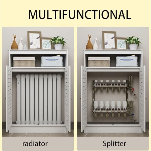 Cubierta para radiador de madera blanca y mueble de suelo con rejilla elegante 5