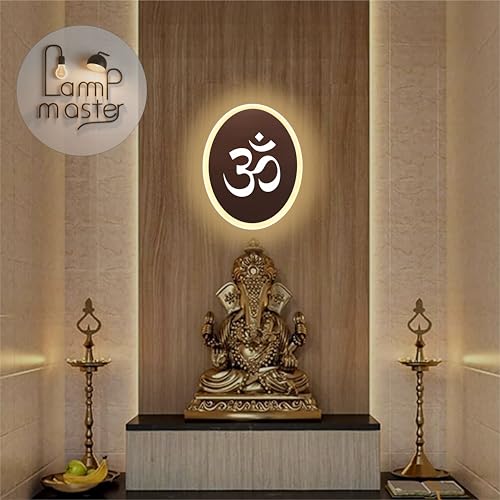 Image of Om Wall Light | LED Spiritual Wall Decor for Home Temple & Living Room Ideal for Puja Room | Warm White & White Glow | Rose Gold Mirror Acrylic | 23x18 cm
