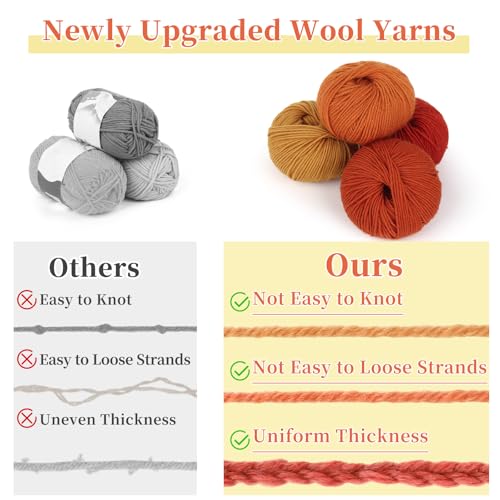 Image of Coopay Wool Yarn for Crocheting & Knitting, 12 Premium Wool Yarns | 60% Wool 40% Polyester - 1.76oz, 164yds - #3 DK - Crochet Yarn for Clothes, Scarves, Blankets, Shawls (Orange Family)