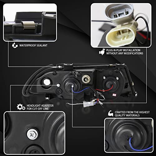 Autozensation Compatible With 1999-2001 Bmw E46 3-Series 4Dr Sedan Black Halo Projector Headlights Driving Head Lamps L + R Pair Headlamp #TOP3