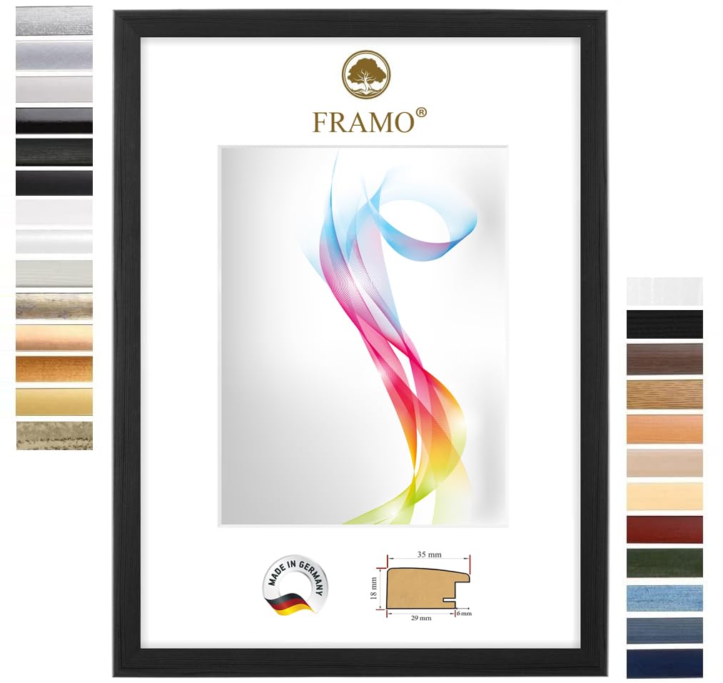 FRAMO Marco de fotos de madera 50 x 100 cm (Dimensión de la imagen) en pino negro | Tamaño seleccionable | Carteles | Rompecabezas | Collage | Personalizado