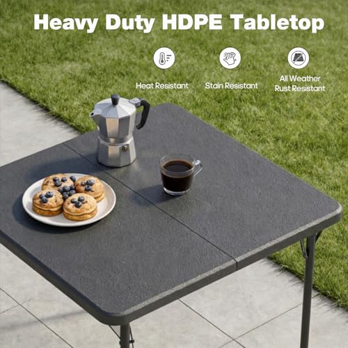 34" Square Folding Table for 4 Person, 330lbs Weight Capacity Foldable Table with HDPE Tabletop & Heavy-Duty Steel Legs, Large Portable Picnic Table for Indoor Outdoor Parties, Camping, Grey by GlowitLian - Image 4