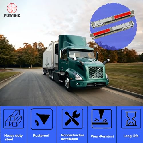 Image of Straight Spring Loaded Mud Flap Hanger Bracket Set 1-1 /8 inch Bolt Spacing 29.92 inch Length Fit with Aluminum Reflective Tapes for Semi Trucks, 2 Pcs