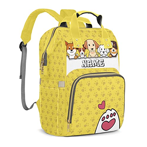 ZAACUSTOM Custom Diaper Bags for Baby Girl Boy, Large Personalized Diaper Bag with Name, Cute Dog Pattern Nylon Baby Changing Diaper Backpack, Double Zipper, Multi-function, Waterproof