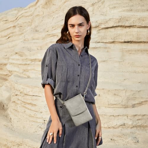 Image of BOSTANTEN Vegan Leather Small Crossbody Bags for Women Designer Cell Phone Bag Wallet Purses Adjustable Strap, B-02-grey, 4.9 inch(L) x 2 inch(W) x 7.1 inch(H) inch, Crossbody Bag