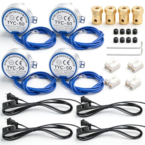 Twidec/4Pcs Synchronous Turntable Motor Electric Motor 2.5-3 And 5-6R/MIN 50/60Hz 4W CCW/CW AC100~127V Synchron Motor For Cup Turner Cuptisserie Rotator With 7mm Flexible Coupling TYC-50-2.5+5R-XLLB