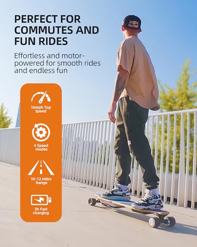Electric Skateboard with 900W Motor & RGB LED, 37" Longboard with Remote Control, 4 Modes Max 16Mph, 9 Layers Deck, Electric Skateboards for Adults & Teens Effortless Commutes and Fun Rides