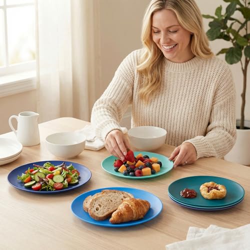WEXINHAO Plastic Plates Reusable - 10 inch Unbreakable Dinner Plate set of 12 - BPA Free Dishwasher Safe Microwave Plates - Everyday Large Plate for Kids Kitchen Salad Party Outdoor - Image 7