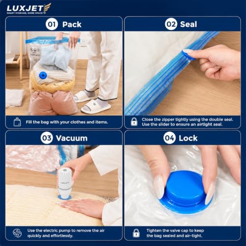 Image of Vacuum Storage Bags with Free Electric Pump, 9 Pack Space Saver Vacuum Seal Bags - 3 Jumbo, 3 Large, 3 Medium, Airtight Compression Bags for Clothes, Blankets, Pillows, Comforters, Duvets & Travel