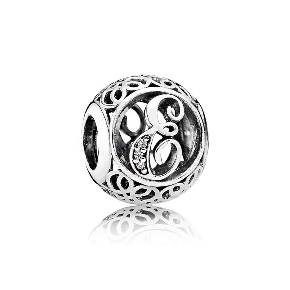NINGAN Argent Sterling 925 Charme Lettre de l'alphabet Femmes Pearl Charms avec 5A Zircone Compatible pour Européen Bracelets